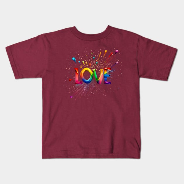 Cherished Affection - 'Love' Amid Rainbow Explosion Tee Kids T-Shirt by trubble